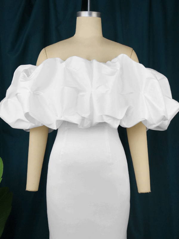 AOMEI  White Off Shoulder Ruffles Long Wedding Dress