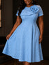 AOMEIDRESS Chic A Line Jacquard Dress O Neck 3D Floral Short Sleeves