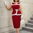 AOMEIDRESS Vintage Dresses Turn Down Collar Colorblock Bodycon Dress Wine / S