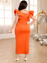 orange ruffles bodycon dress