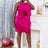 AOMEI Fuchsia One Sleeve Sequin 3D Rose Dress Mini