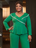 AOMEIDRESS V Neck Peplum Green Top with Rhinestone Trim Causal Church