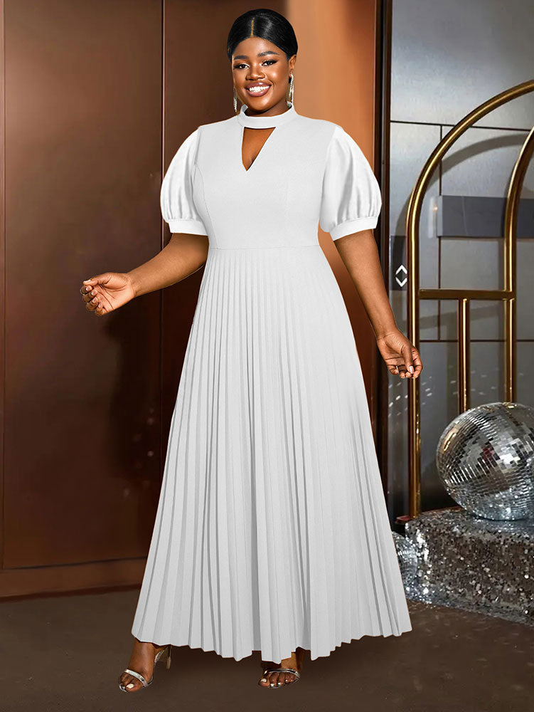 AOMEIDRESS Elegant A Line Maxi Pleated Dress for Office Church Cut out