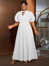 AOMEIDRESS Elegant A Line Maxi Pleated Dress for Office Church Cut out