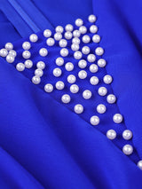 AOMEIDRESS Pleated Chiffon Prom Dress V Neck Beading Batwing Sleeves