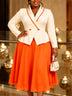 AOMEIDRESS Elegant A Line Dress Lapel Collar Long Sleeve Mesh Hem