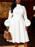 AOMEIDRESS Women A Line Dresses Half High Neck Long Sleeve 3D Floral