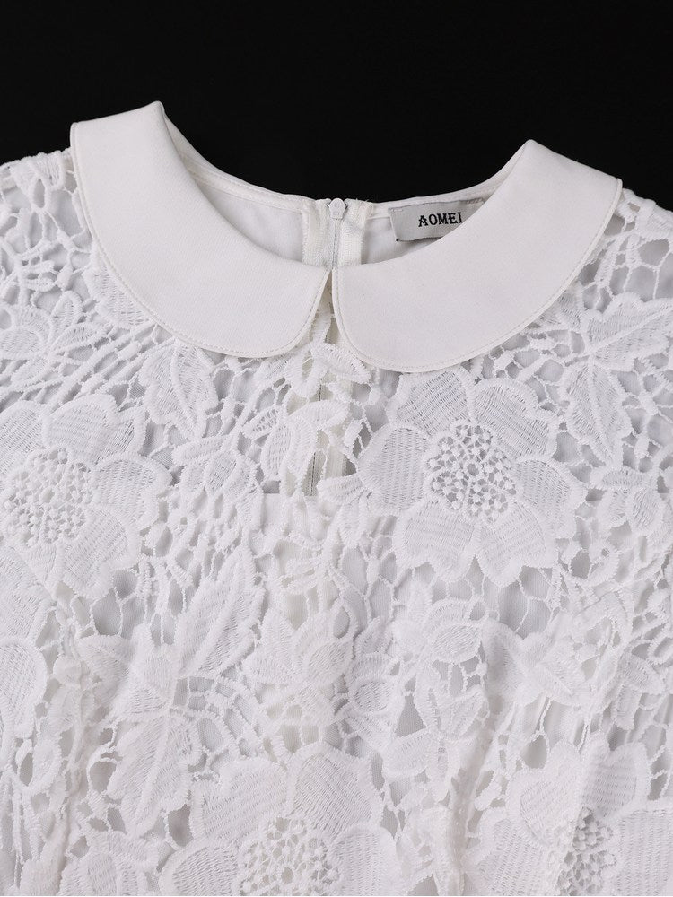 AOMEIDRESS A Line Lace Dress Peter Pan Collar Short Sleeves for Party