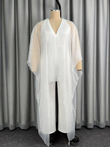 AOMEIDRESS Women Jumpsuits V Neck Mesh Batwing Sleeves Long Wide Leg