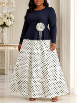 AOMEIDRESS Dress Set O Neck 3/4 Sleeve 3D Floral Top Pleated Skirt
