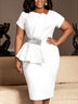 AOMEIDRESS Chic Bodycon Pencil Dress Asymmetrical Neck Short Sleeves