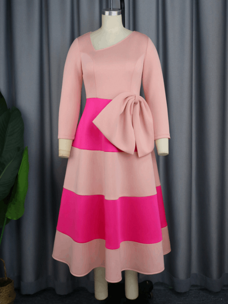 AOMEI Asymmetrical Collar Pink Dress A Line Midi