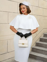 AOMEIDRESS Elegant White Cape Sheath Dress for Easter and Graduation White / S