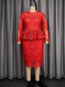 AOMEIDRESS Bodycon Lace Dress O Neck Long Sleeves Hollow Out Peplum
