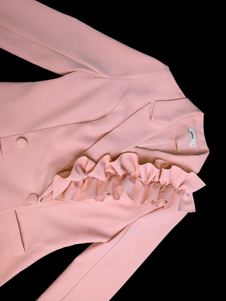 AOMEIDRESS Office Lady Blazer Slim Pink Ruffle Business Formal Wear