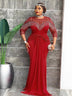 AOMEIDRESS Mermaid Dress Patchwork O Neck Fringe Sheer Sequin Sleeves