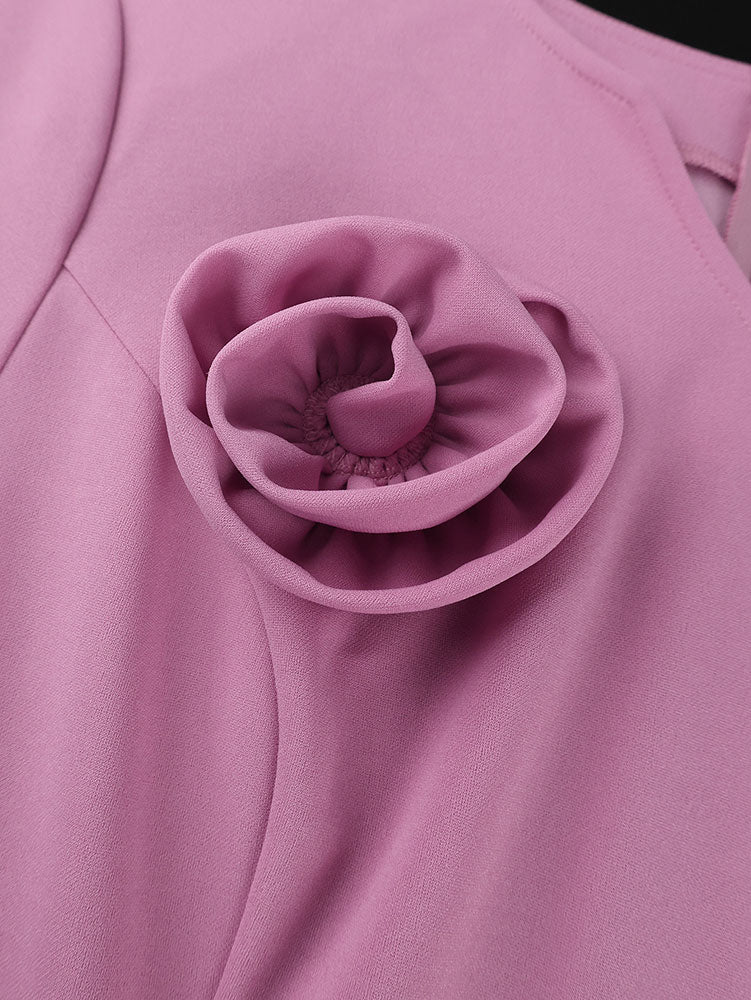 Women A Line Pleated Dress V Neck 3D Flower Patchwork Lace Autumn New