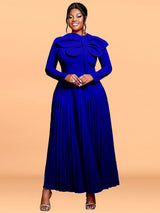 AOMEIDRESS A Line Pleated Dress with Long Sleeves Oversize 3D Flower