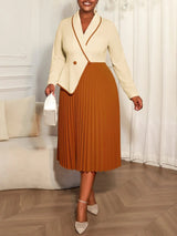 AOMEIDRESS Colorblock Pleated Dress Peplum Church Work Office Gowns