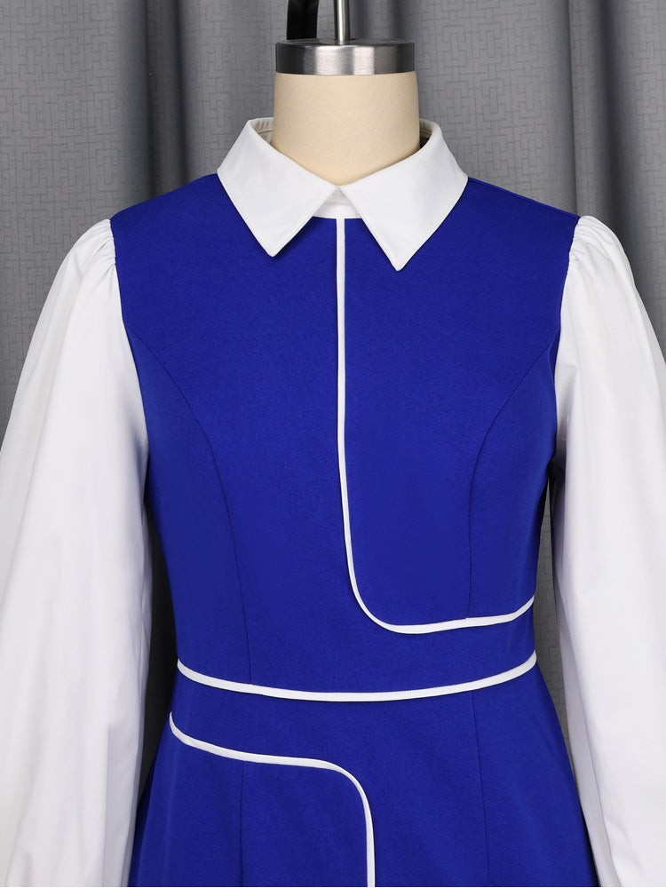 AOMEIDRESS Women Bodycon Dress Turn Down Collar Long Lantern Sleeves