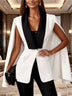 AOMEIDRESS Colorblock Cape Blazer Lapels Slim Elegant Office Wear White / 1XL