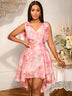 AOMEIDRESS Elegant Jacquard A Line Party Dress High Low Hem V Neck