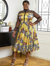 AOMEI See Through Printed Dresses A Line Midi Print / 1XL