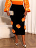 AOMEIDRESS Elegant Black Velvet Bodycon Skirt with Orange 3D Floral