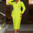 AOMEIDRESS Elegant Colorblock Bodycon Dress Long Sleeve Office Outfit MustardGreen / L