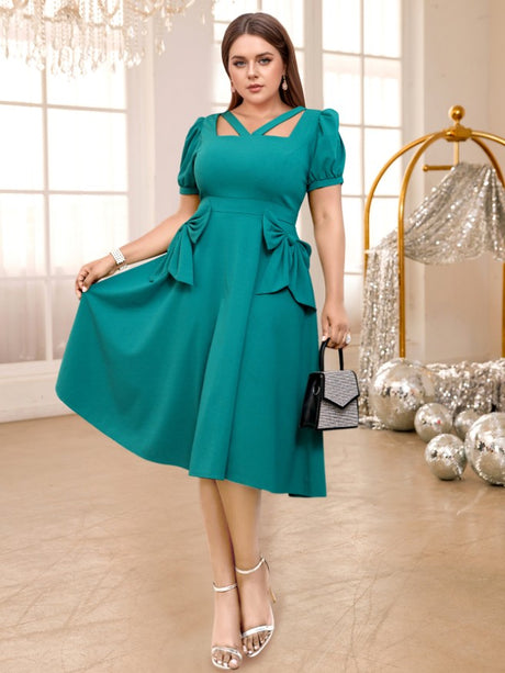 short sleeve bows midi dress