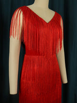 AOMEI Sexy V Neck Sleeveless Fringe Dress Mini