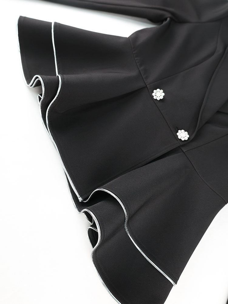 AOMEIDRESS Black Peplum Blazer Top Silver Binding Office Outfits