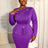 AOMEIDRESS Stylish Purple Long Sleeves Bodycon Dress with Beading Purple / L