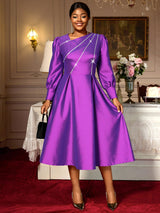 AOMEIDRESS Elegant A Line Shiny Puff Sleeve Dress for Wedding Party