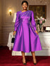 AOMEIDRESS Elegant A Line Shiny Puff Sleeve Dress for Wedding Party