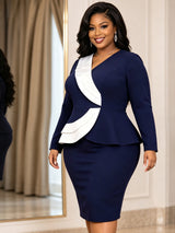 AOMEIDRESS Women Bodycon Dress V Neck Long Sleeve Ruffle Peplum