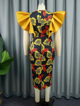 AOMEI Vintage Printed Midi Dresses V Neck