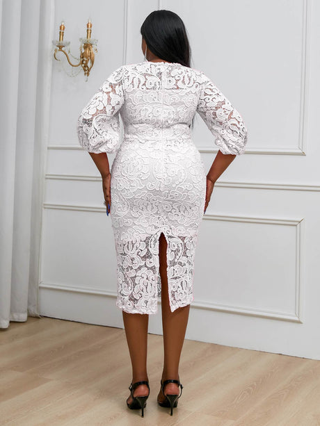 AOMEIDRESS Sexy Lace Bodycon Midi White Cocktail Dress for Women