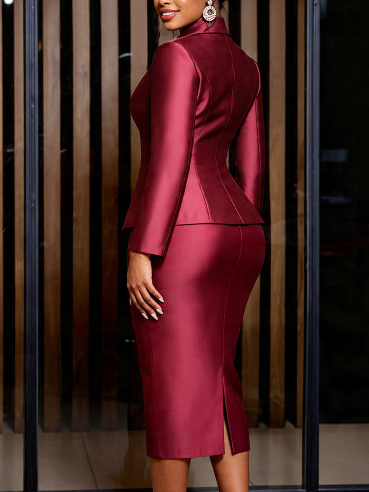 AOMEIDRESS Satin Two Piece Sets Blazer Coat Tank Bodycon Dress Belt