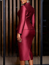 AOMEIDRESS Satin Two Piece Sets Blazer Coat Tank Bodycon Dress Belt