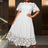 AOMEIDRESS Elegant A Line Lace Dress O Neck Hollow Out Short Sleeves White / S