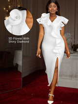 AOMEIDRESS Elegant Maxi Ruffle Dress With 3D Flower for Party Wedding