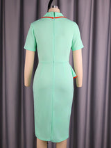 AOMEIDRESS ColorBlock Bodycon Dresses Turn Down Collar Short Sleeves