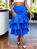 AOMEIDRESS Elegant Rose Package Hip Skirt High Waist Tierred Ruffles
