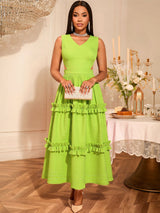 AOMEIDRESS A Line Maxi Party Dress Sleeveless Cut Out Ruffle Design