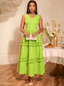 AOMEIDRESS A Line Maxi Party Dress Sleeveless Cut Out Ruffle Design