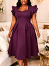 AOMEIDRESS Elegant A Line Midi Dress Sweetheart Neck Ruffle Sleeves