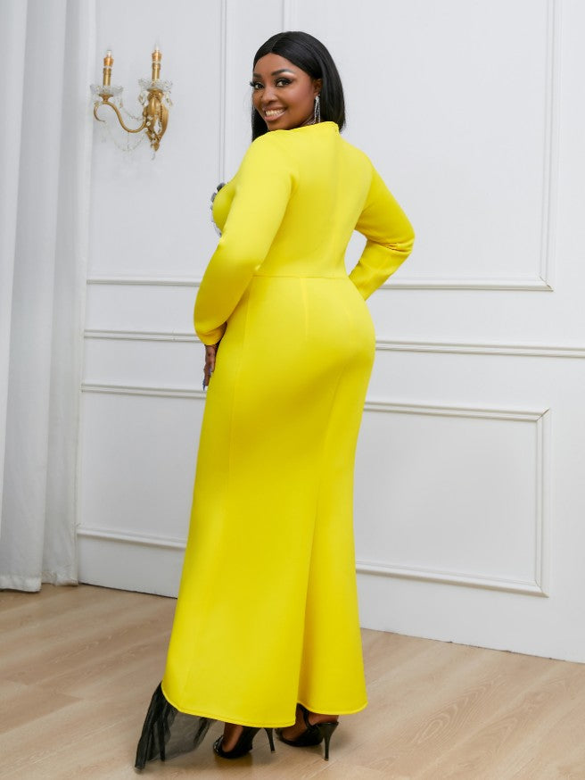 yellow long sleeves high waist dress