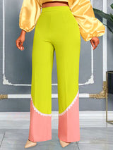 AOMEIDRESS Stylish Colorblock Wide Legged Pants Lace Trim Causal Wear