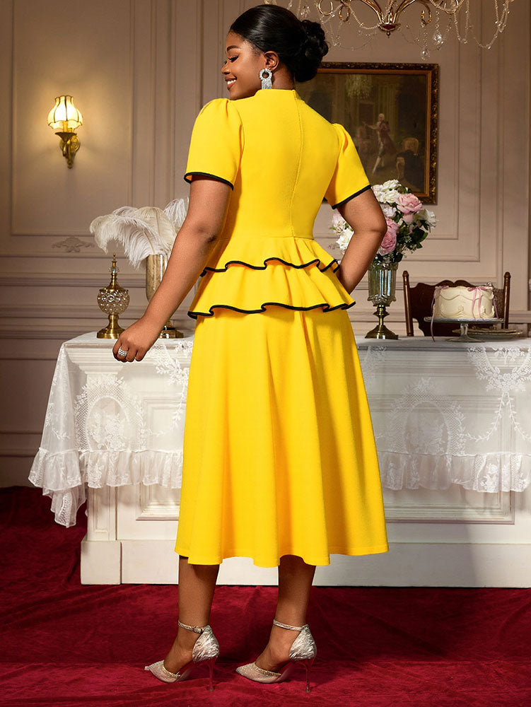 AOMEIDRESS Elegant A Line Midi Party Birthday Dress With Bow Ruffle